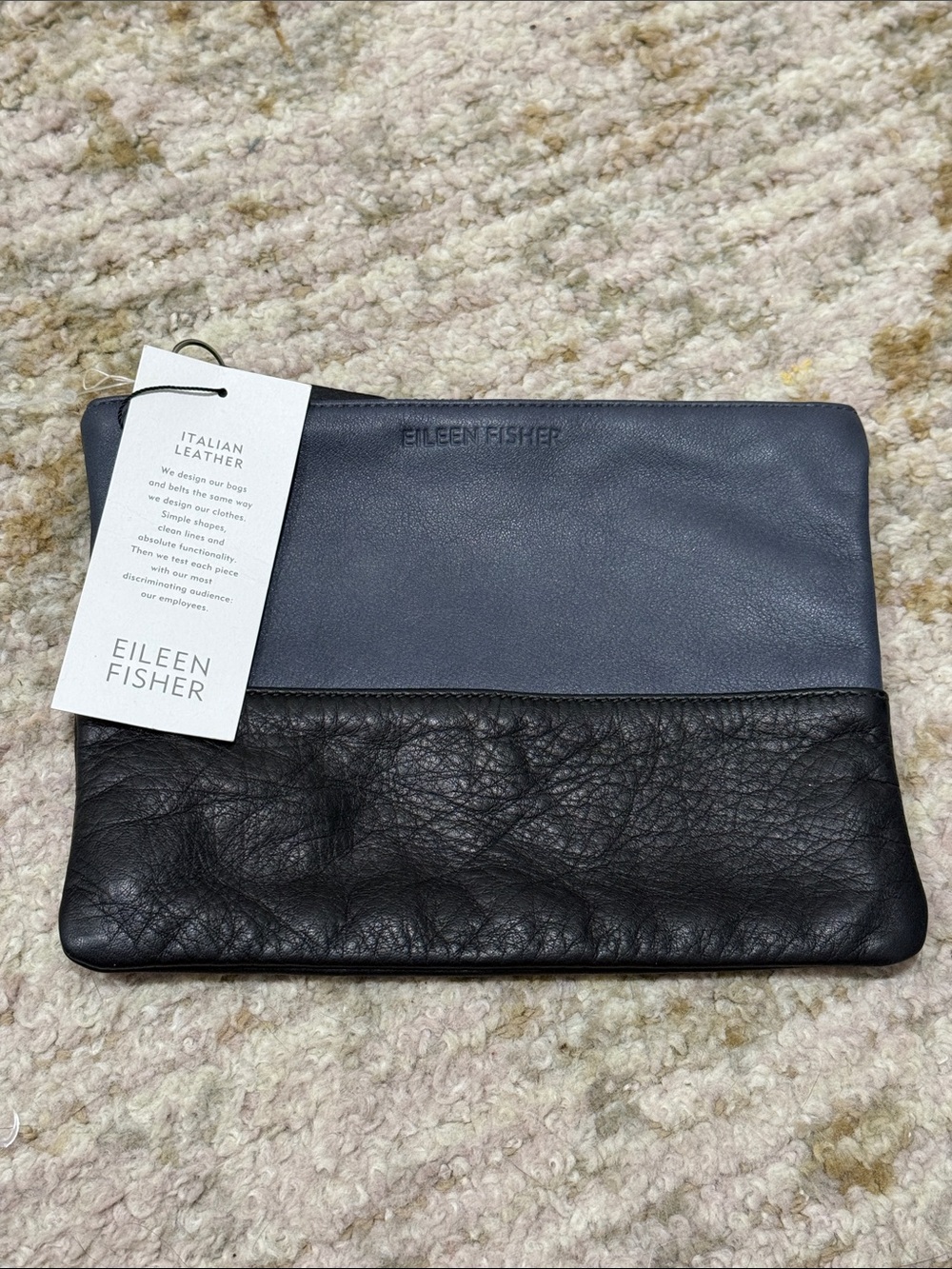 Eileen Fisher Two-Tone Leather Zip Pouch - Navy & Black